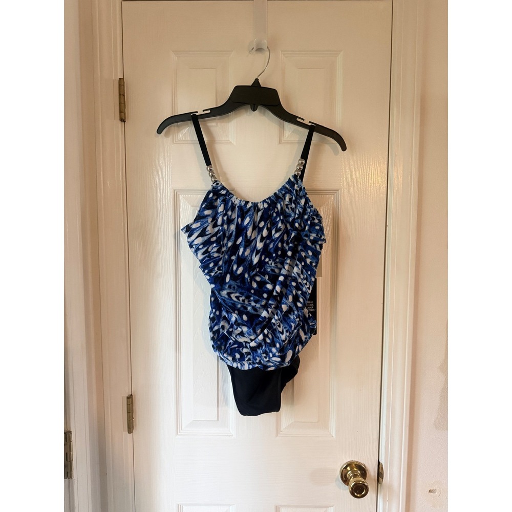 Magicsuit‎ Womens Blue Multi Abstract Print One Piece Swimsuit Size 14